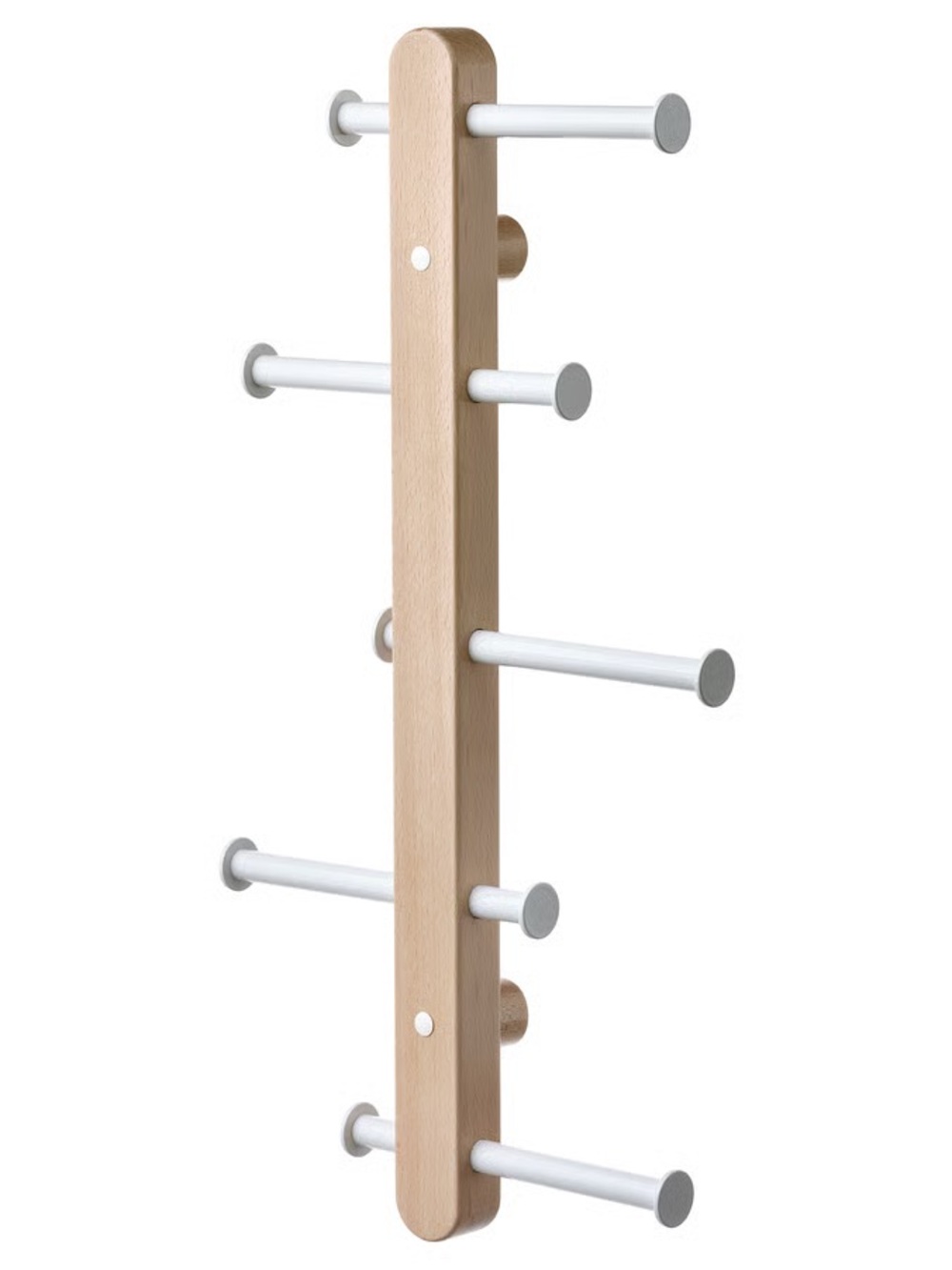Wall-Mounted Hook Rack in Natural Wood and White - Space-Saving Organizer